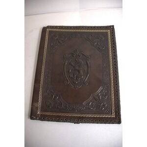 Vintage Embossed Leather Journal Notebook Cover Made in Italy Gold Trim